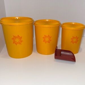 Tupperware Vintage 1970s Golden Yellow/Orange Nesting Set of Three Canisters
